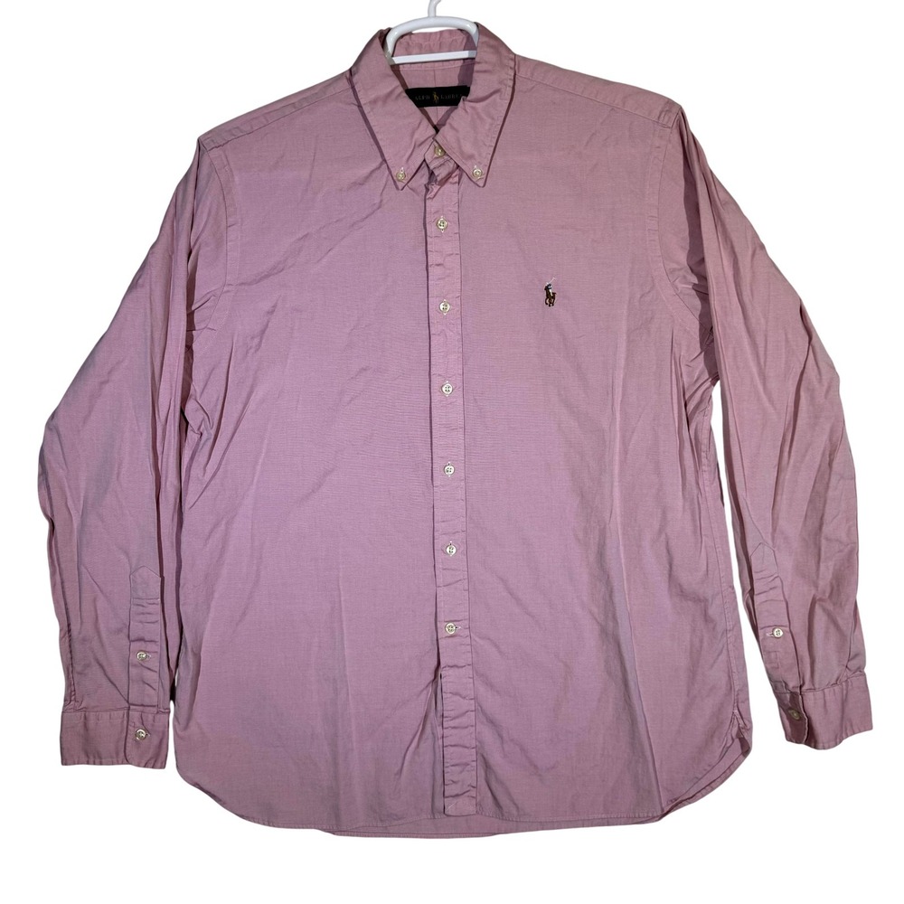 Ralph Lauren Shirt Mens 17 Pink Long Sleeve Button Down Dress Oxford Classic